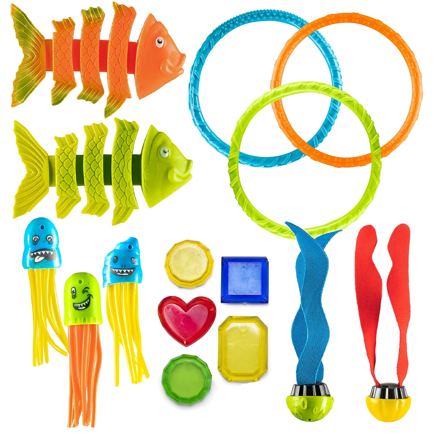 PREXTEX 15 Pack Pool Diving Toy Set with Carrying Bag for Kids Summer Fun - Sinking Diving Toys for Underwater Pool Swimming