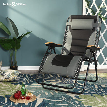 Sophia &amp; William Oversize Zero Gravity Chair, Fauteuil inclinable rembourré avec porte-gobelet gratuit, Supporte 400 LBS (Gris) 1 Paquet Gris et Noir