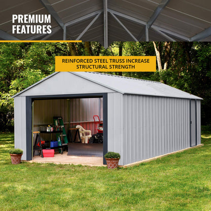 Arrow Shed 14' x 31' Garage Murryhill Murs extra hauts en acier galvanisé Hangar préfabriqué Bâtiment de stockage, 14' x 31', Gris flûte 14' x 31' 