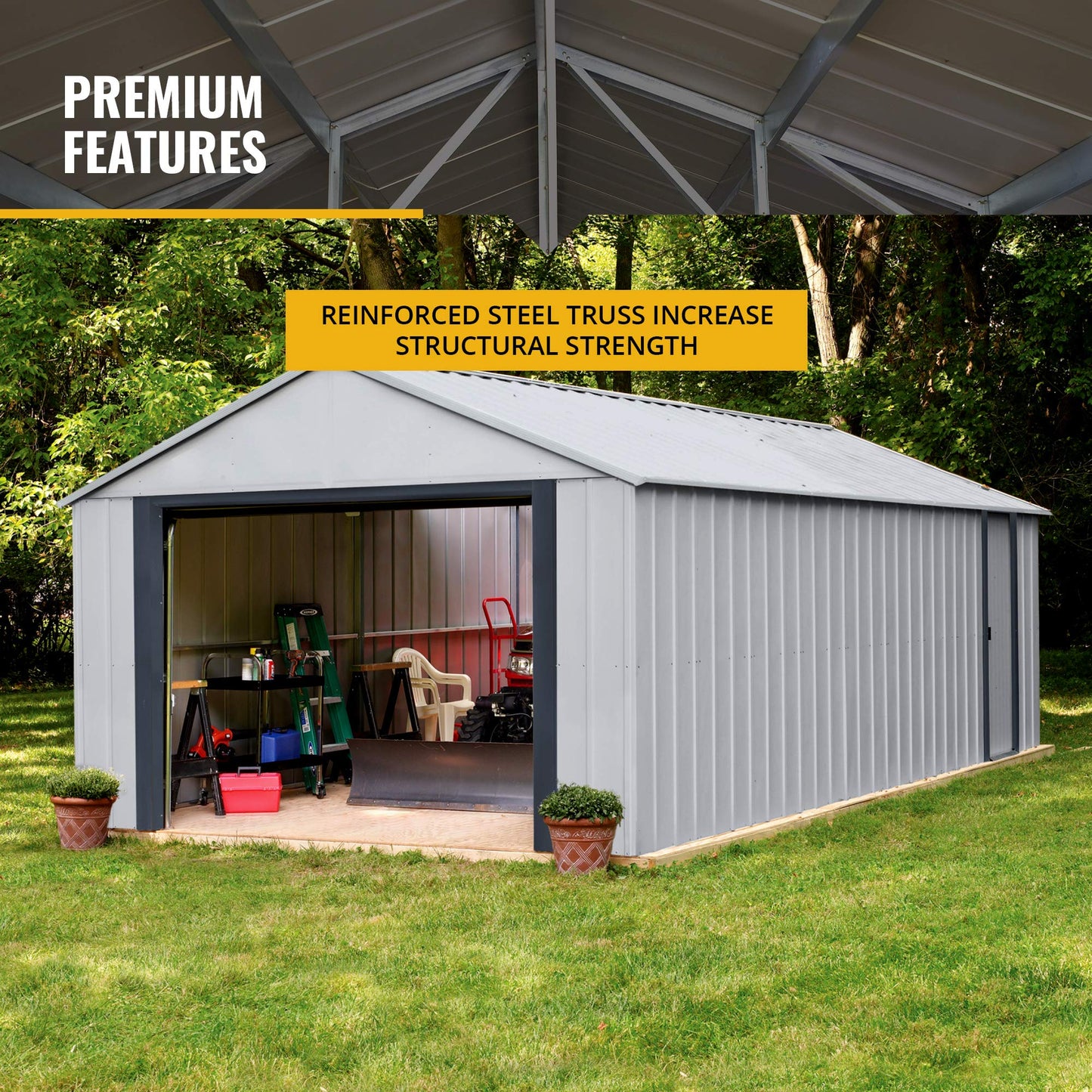 Arrow Shed 12' x 24' Garage Murryhill Murs extra hauts en acier galvanisé Bâtiment de stockage préfabriqué, 12' x 24', Gris flûte 12' x 24' 