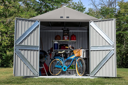 Arrow Shed Elite 8' x 6' Outdoor Lockable Steel Storage Shed Building, Cool Grey