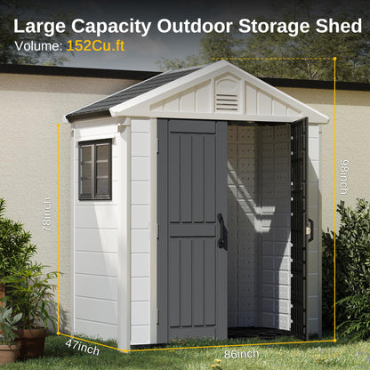 EAST OAK Outdoor Storage Shed, Waterproof Resin Tool Shed with Window, 152Cu.ft Outside House Shed for Patio Furniture, Lawn Mower, Bike, 7×4×8.2 FT