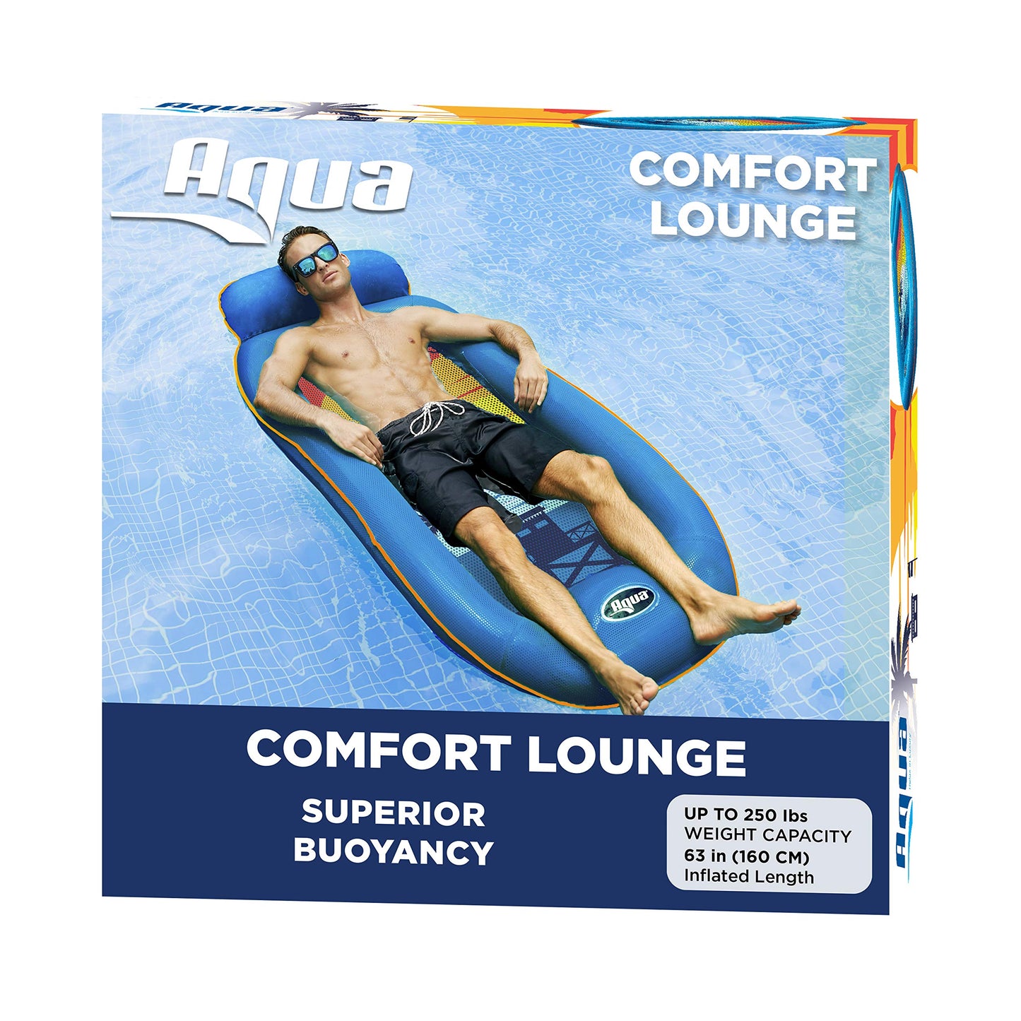 Aqua Luxury Comfort Pool Float Lounges, Recliners – Multiple Colors/Styles – for Adults and Kids Floating Blue/Orange Sunset Comfort Lounge