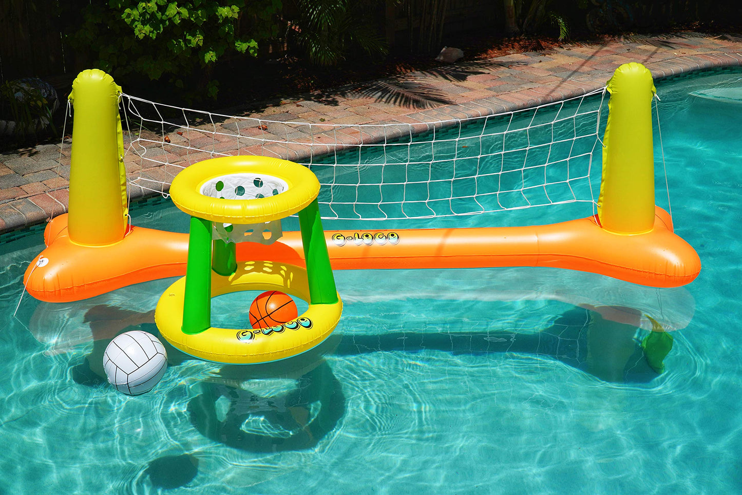 G-Loco Pool Volleyball Set and Pool Basketball Hoops Floating; Includes 2 Balls; Pool Volleyball Net; Pool Basketball Hoop; Volleyball for Pool; Basketball for Pool; Pool Float Games
