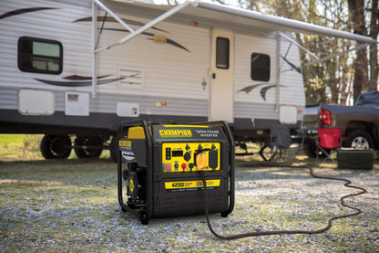 Champion Power Equipment 200954 Générateur à onduleur à cadre ouvert prêt pour camping-car, 4 250 watts, technologie silencieuse, 4 250 watts + gaz + démarrage manuel 