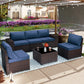 ALAULM Patio Furniture Sets 6 Pieces Patio Sectional Outdoor Furniture Patio Sofa Chairs Set - Dark Blue