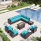 ALAULM 13 Pieces Patio Furniture Set with Fire Pit Table Outdoor Sectional Sofa Sets Outdoor Furniture - Blue
