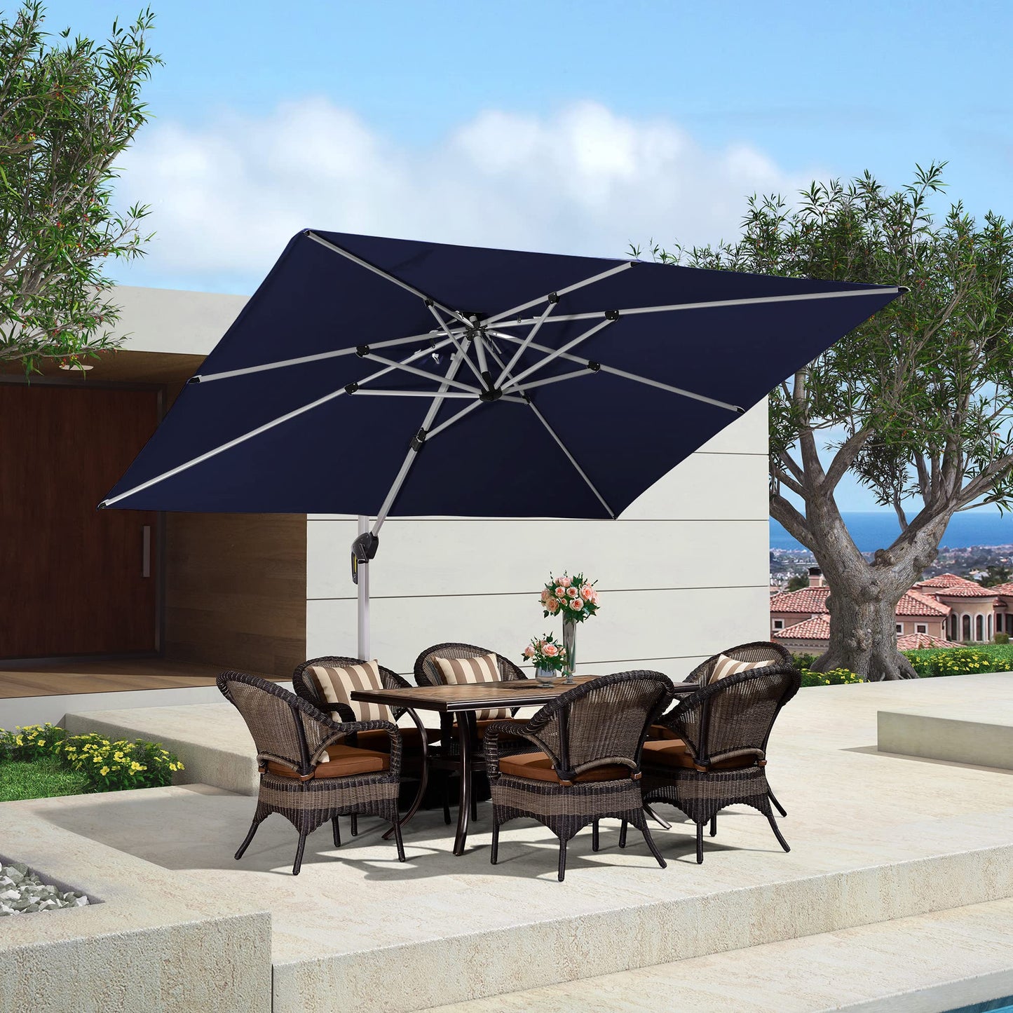 Patio Umbrella Outdoor Rectangle Umbrella 9' X 11' Navy Blue