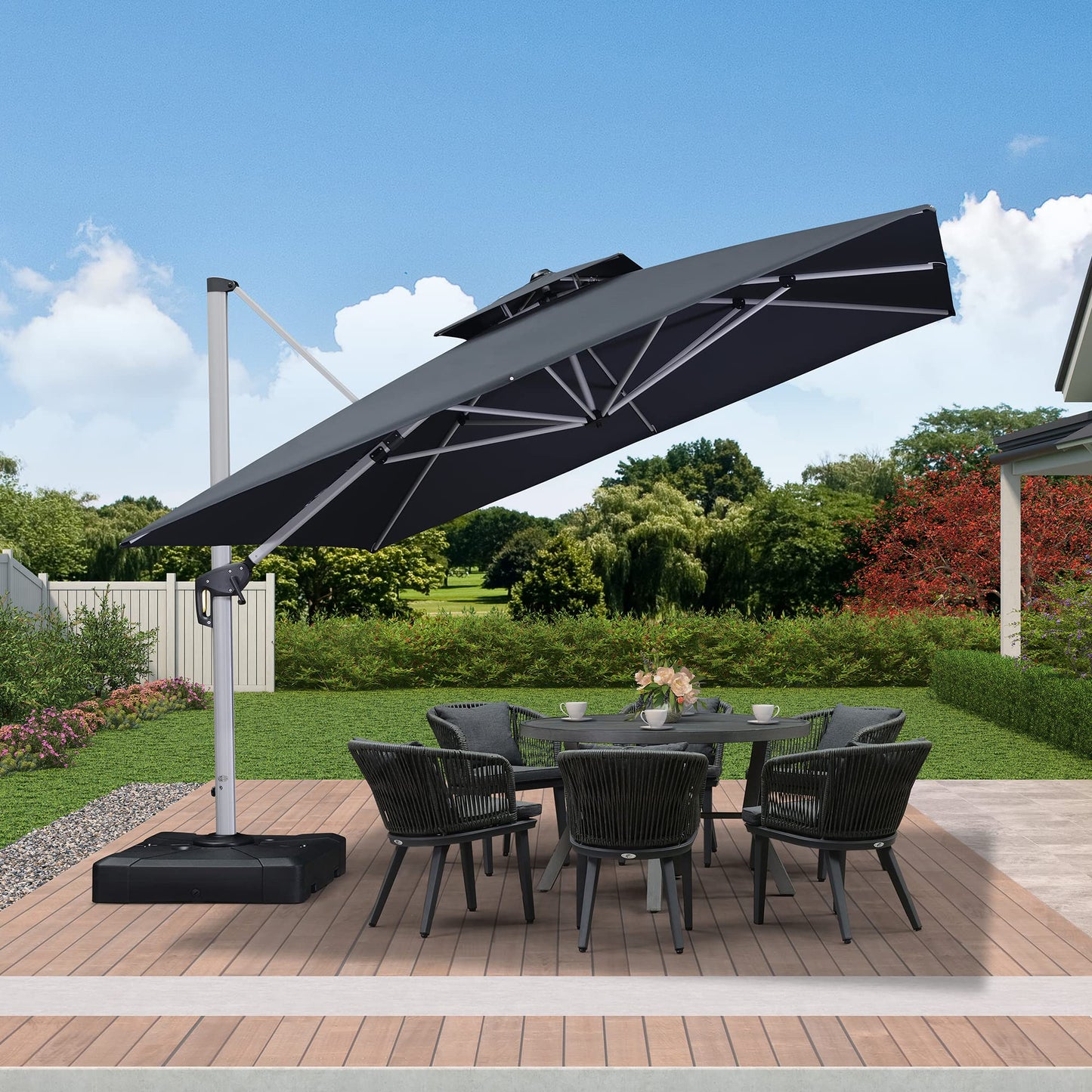 Parasol de patio carré de luxe 11 pieds gris 