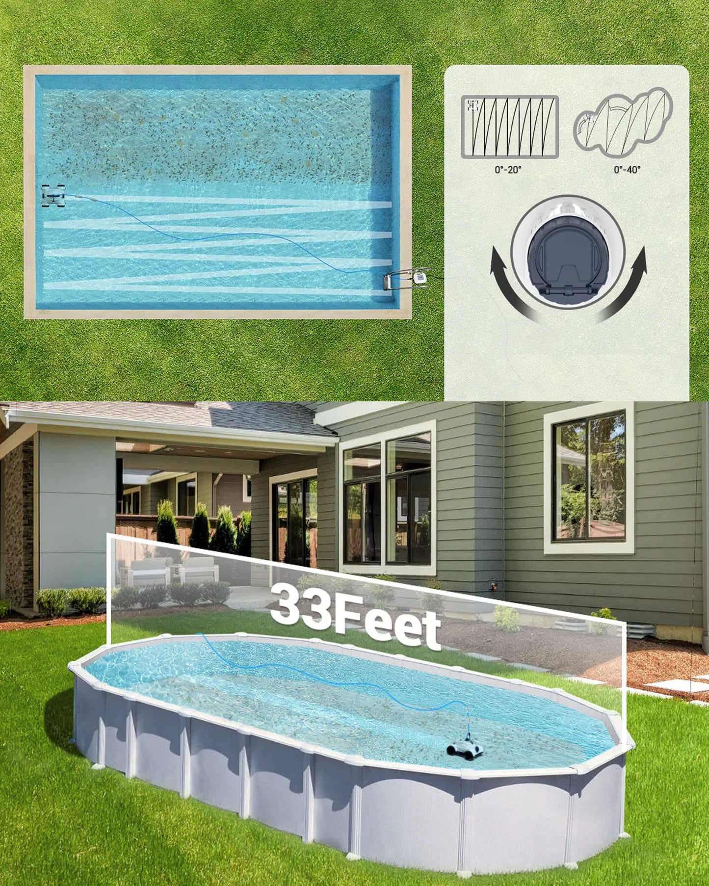 Paxcess Automatic Robotic Pool Cleaner with Powerful Cleaning, with Dual Drive Motors, IPX8 Waterproof, and 33FT Floated Cord - Ideal for Home Pool Cleaning PA1008 Cleaner