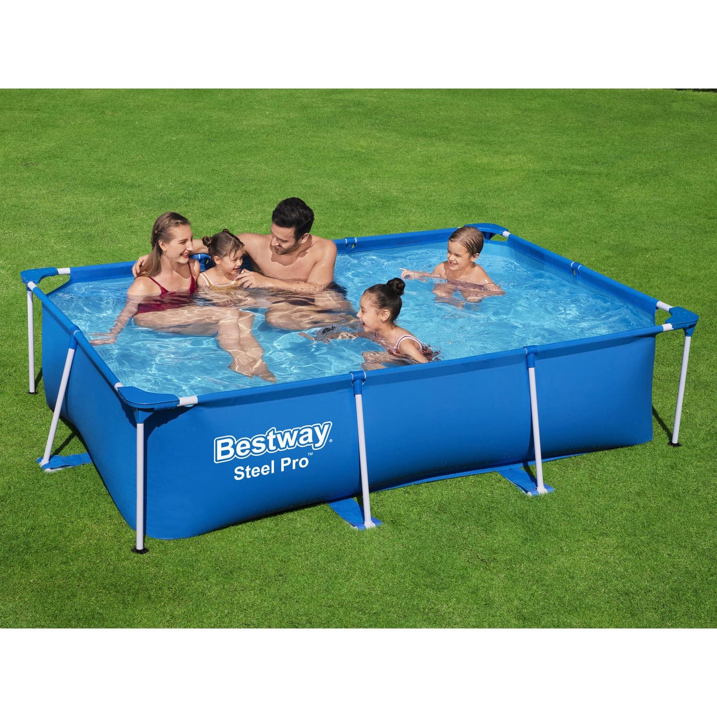 Bestway Steel Pro 8,5 pieds x 67 pouces x 24 pouces cadre en acier rectangulaire piscine extérieure hors sol, bleu (piscine uniquement) 8,6' x 5,6' x 24"