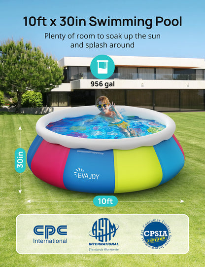 Piscine Gonflable, EVAJOY 10ft × 30in Easy Set Pool avec Couverture de Piscine, Piscine Gonflable Piscines Hors Sol pour Enfants Adultes Famille Jardin Jardin 10ft * 30in