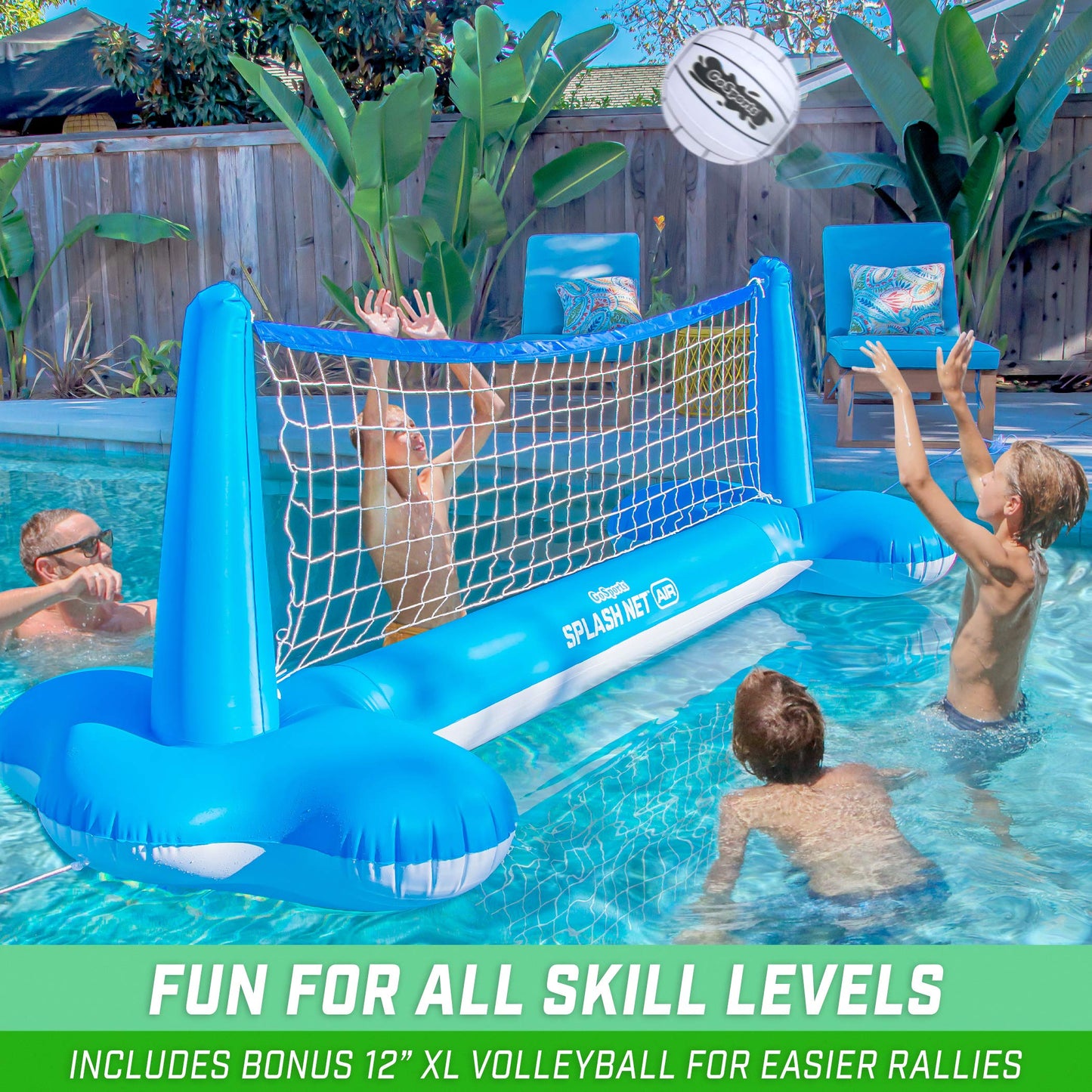GoSports Splash Net Air, Inflatable Pool Volleyball Game - Includes Floating Net, Water Volleyballs and Ball Pump
