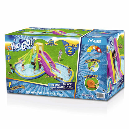 Bestway H2OGO ! Funfinity Splash Kids Méga parc aquatique gonflable d'extérieur avec pompe à air soufflante, toboggans, mur d'escalade et pulvérisateurs d'eau