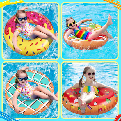 90shine 5PCS Donut Piscine Flotteurs Donut Anneaux De Natation avec 13.5 "Ballon De Plage- Tubes Gonflables Floaties Jouets pour Enfants Adultes