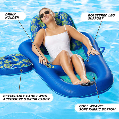 Aqua Ultimate Pool Float Lounges, Recliners, Tanners – Multiple Colors/Styles – for Adults and Kids Floating 2-in-1 XL Lounge Royal/Lime Hibiscus