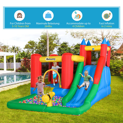 Toboggan aquatique gonflable Outsunny 6 en 1 pour enfants avec piscine, canon à eau, mur d'escalade, gonfleur inclus, château de saut pour enfants