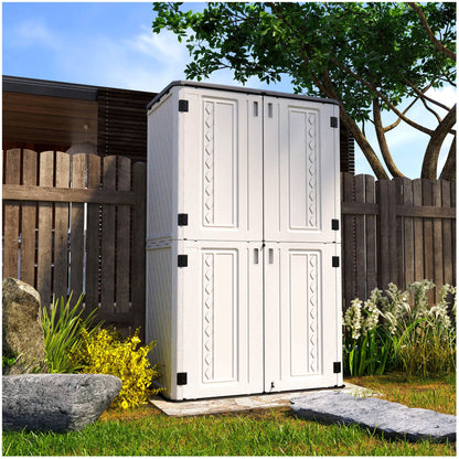 HOMSPARK Outdoor Storage Shed, 53 Cu.ft Outdoor Storage Cabinet with Lockable Doors, Double Layer Resin Vertical Storage shed for Garden, Patio, Backyard, 4×2.5×6.6 FT Grey roof,white wall,Black floor