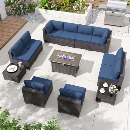 ALAULM 13 Pieces Patio Furniture Set with Fire Pit Table Outdoor Sectional Sofa Sets Outdoor Furniture - Dark Blue