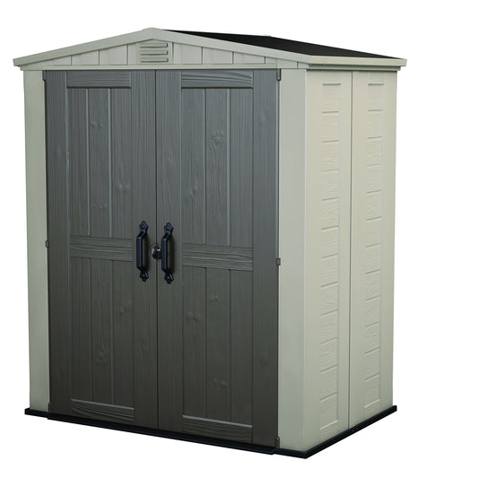 Keter Factor 6x3 Outdoor Storage Shed Kit-Perfect to Store Patio Furniture, Garden Tools, Bike Accessories, Beach Chairs and Push Lawn Mower, Taupe & Brown