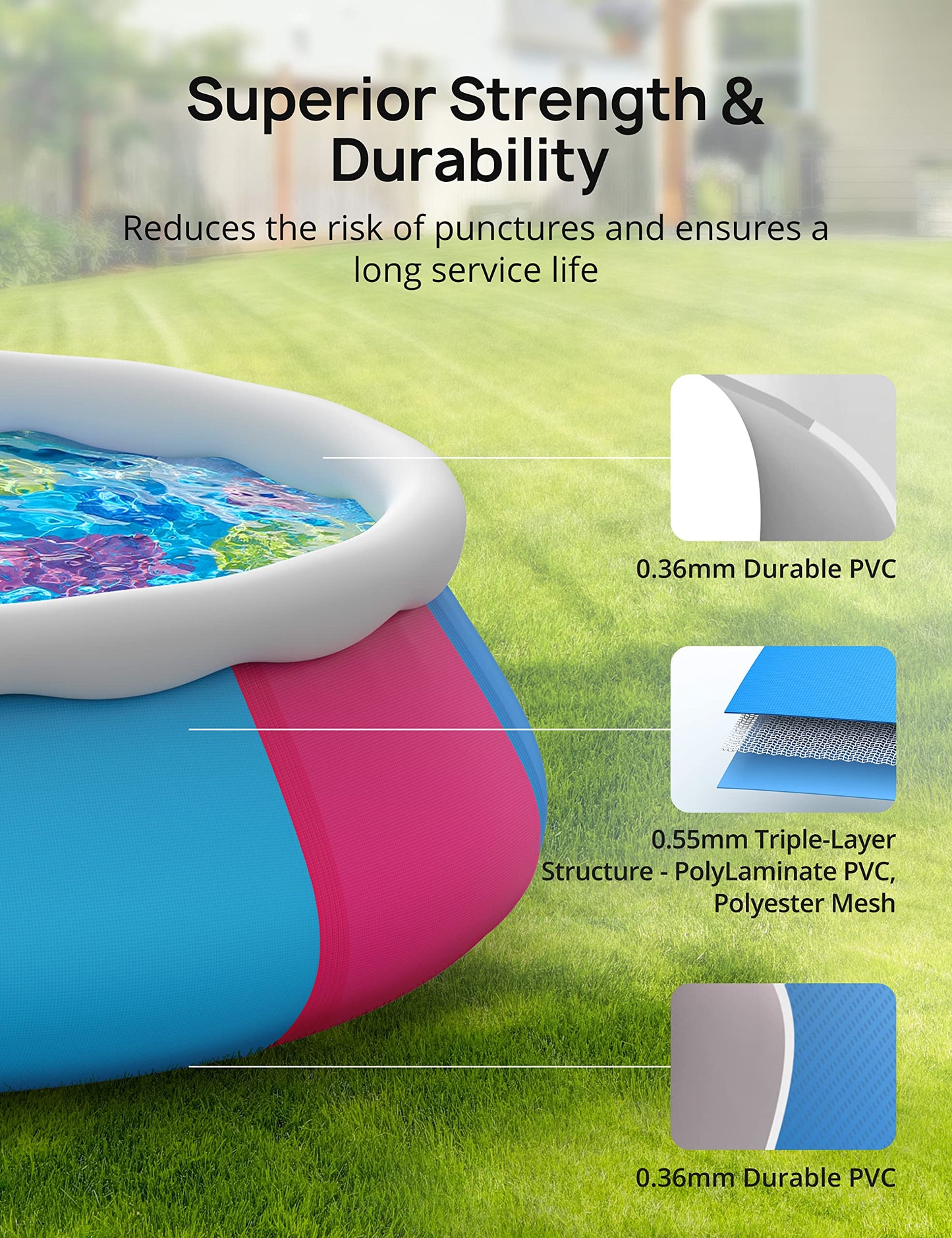 Inflatable Swimming Pool, EVAJOY 10ft ×30in Easy Set Pool with Pool Cover, Blow Up Pool Swimming Pools Above Ground for Kids Adults Family Backyard Garden 10ft*30in
