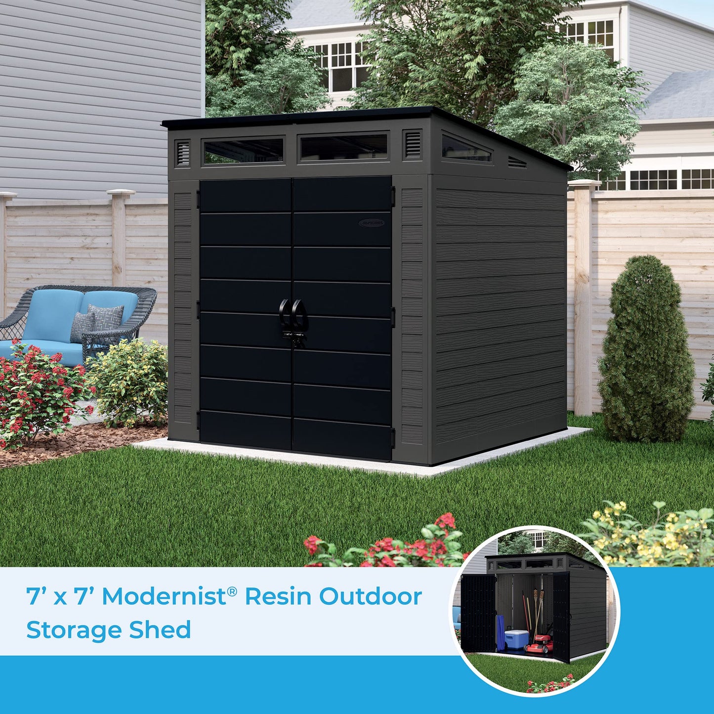 Suncast BMS7780 7' x 7' Modernist Resin Outdoor Storage Shed, No Size, Peppercorn