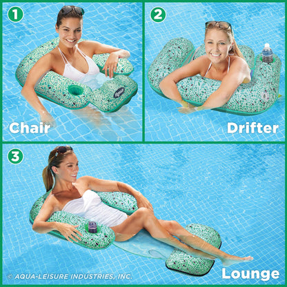 Aqua Pool Chair Float Lounge pour Adultes - Plusieurs Couleurs/Formes/Styles - pour Adultes et Enfants Flottant 3-en-1 Mosaïque Verte