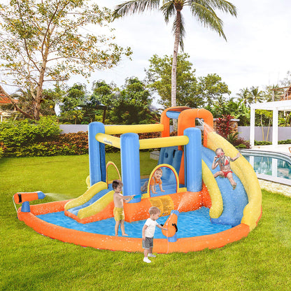 Outsunny Kids Toboggan gonflable 5 en 1 Bounce House Water Park Jumping Castle avec piscine d'eau, toboggan, murs d'escalade et 2 canons à eau, souffleur d'air 450 W