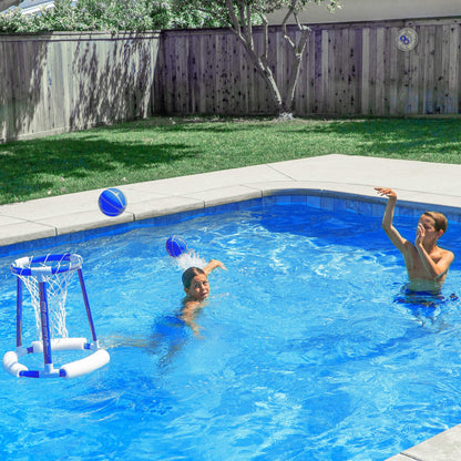 GoSports Splash Hoop 360 Jeu de basket flottant pour piscine | Comprend un cerceau, 2 balles et un cerceau bleu à pompe