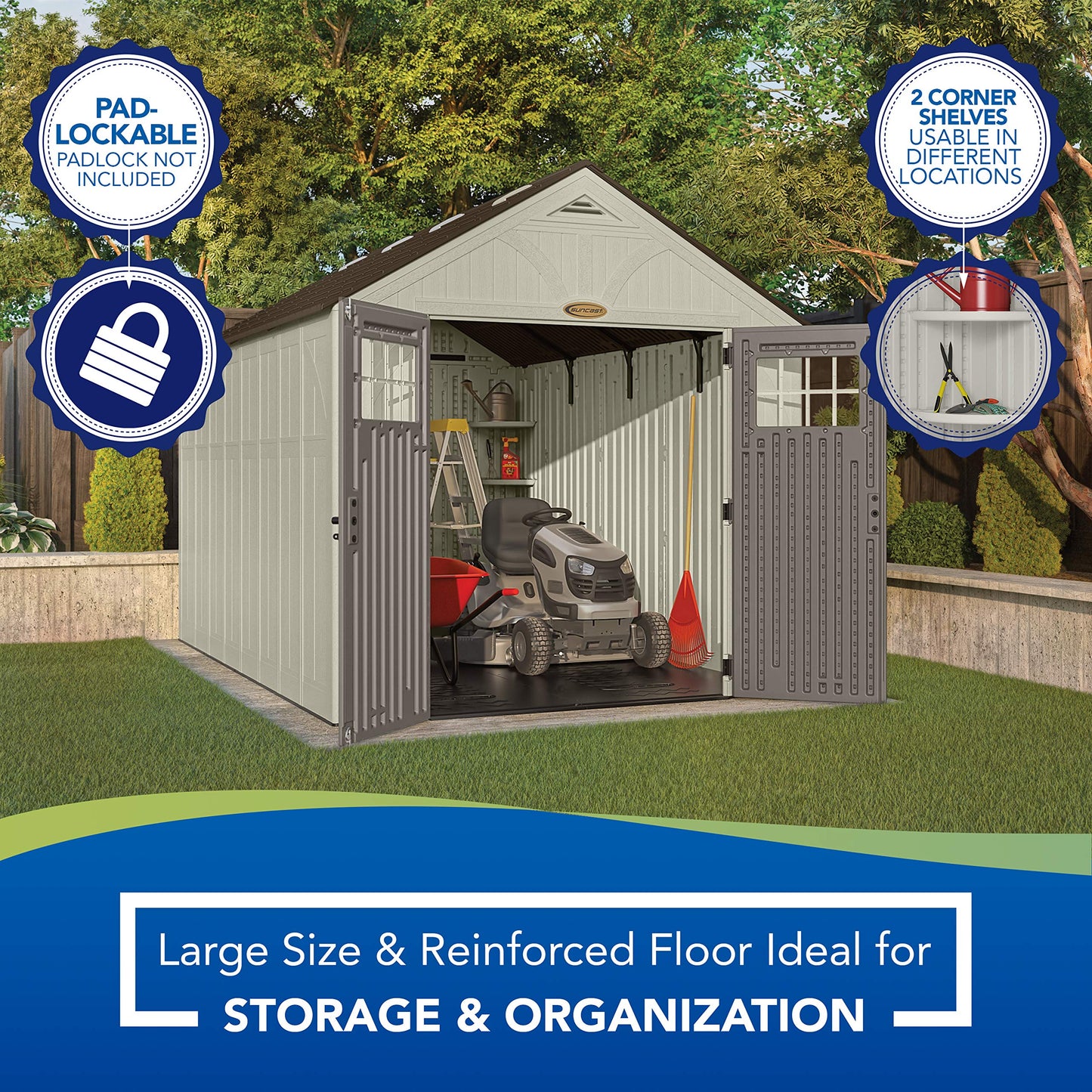 Suncast 13' x 8' Heavy-Duty Resin Tremont Storage Shed, Sand