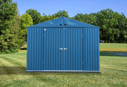 Arrow Shed Elite Abri de rangement extérieur verrouillable en acier avec toit à pignon de 10' x 12', bleu gris 