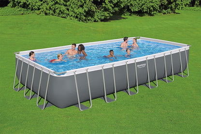 Power Steel 24' x 12' x 52" Rectangular Metal Frame Above Ground Swimming Pool Set