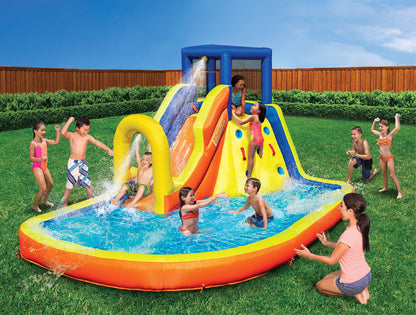 BANZAI Inflatable Water Slide & Bounce House (Combo Pack) - Huge Heavy Duty Outdoor Kids Adventure Park Pool with Sprinkler Wave and Slide Plus Large Bonus 12’x9 Bounce House - Free Blower Included