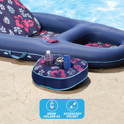 Chaise longue de piscine ultime surdimensionnée Aqua, flotteur de piscine gonflable avec auvent de parasol UPF 50, très résistant, X-Large, bleu marine/aqua/blanc à rayures Aqua Navy Campania 2 en 1 inclinable