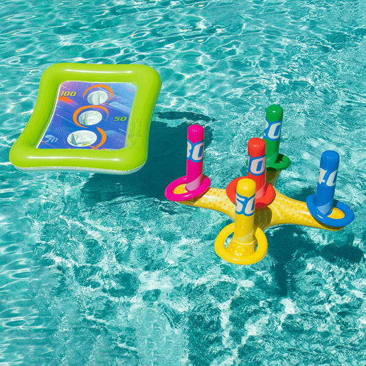 2 ensembles de jeux de piscine gonflables comprenant un jeu de lancer d'anneaux et de maïs, un jeu de lancer flottant, des jeux de piscine pour enfants et adultes, une fête d'été à la piscine et des accessoires de piscine