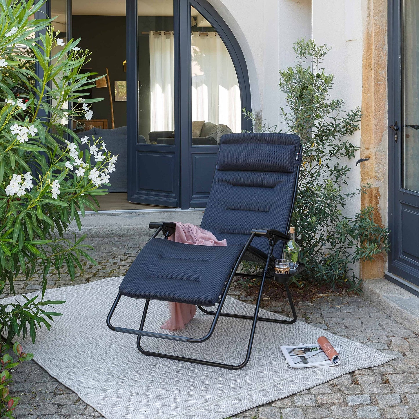 Lafuma Futura XL Air Comfort Zero Gravity Fauteuil Inclinable (Acier Noir) Très Grand Fauteuil Inclinable Extérieur Pliant Rembourré Acier Noir XL AirComfort