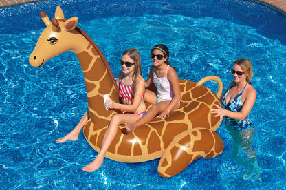 SWIMLINE Original Giant Ride On Inflatable Pool Float Lounge Series | Flotteurs W/jambes stables ailes grand gonflement ridable été plage natation fête grand radeau tube décoration Tan jouets pour enfants adultes girafe