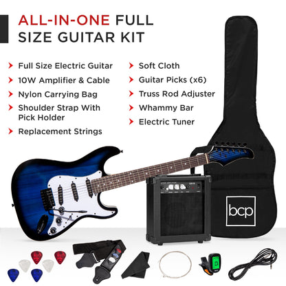 Beginner Electric Guitar Kit w/ Case, 10W Amp, Tremolo Bar - 39in