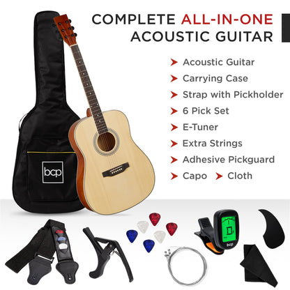 41in Acoustic Guitar Starter Kit w/ Digital Tuner, Padded Case, Picks, Strap