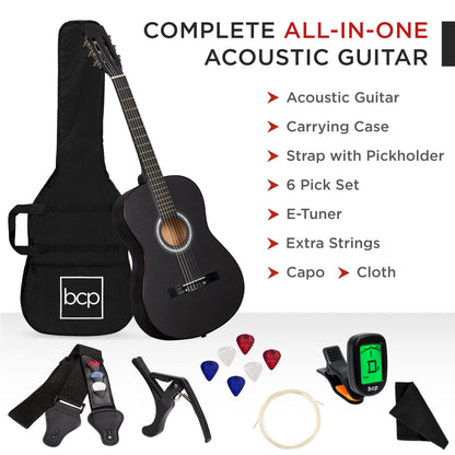 Beginner Acoustic Guitar Set w/ Case, Strap, Digital Tuner, Strings - 38in