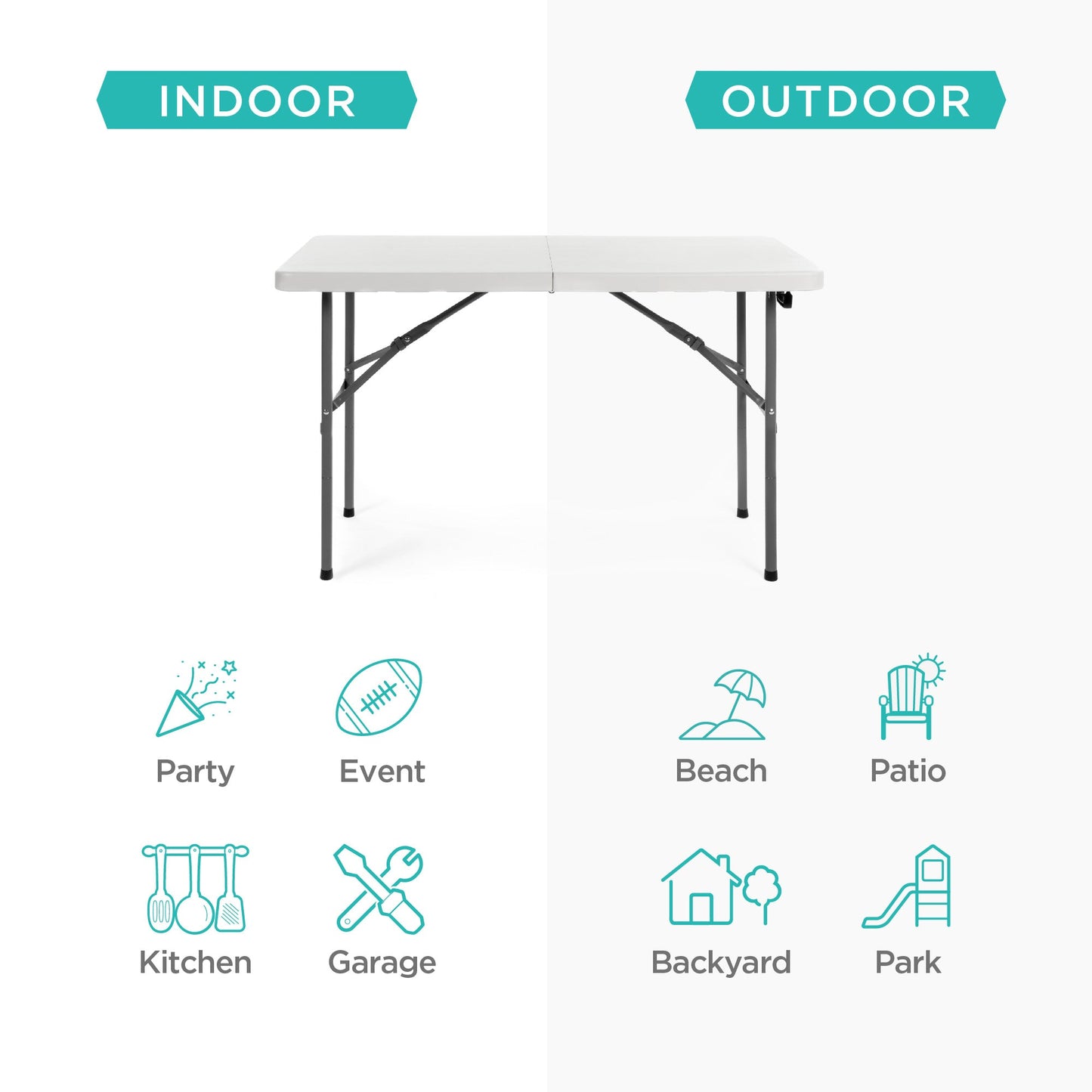 Portable Folding Plastic Dining Table w/ Handle, Lock - 4ft