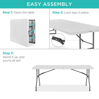 Portable Folding Plastic Dining Table w/ Handle, Lock - 6ft