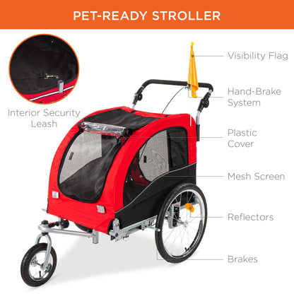 2-in-1 Pet Stroller and Bike  Trailer