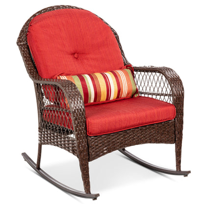 Wicker Rocking Chair w/ Steel Frame, Decorative Pillow, Cushions