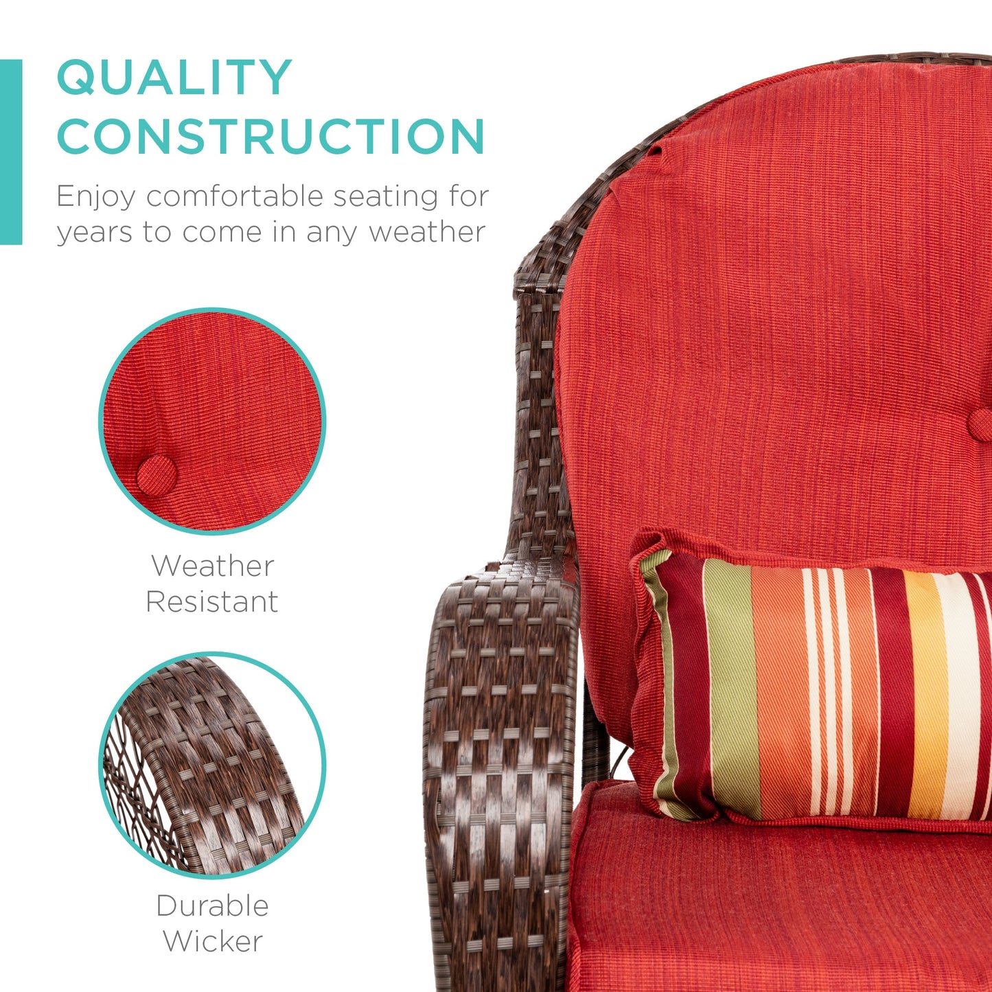 Wicker Rocking Chair w/ Steel Frame, Decorative Pillow, Cushions