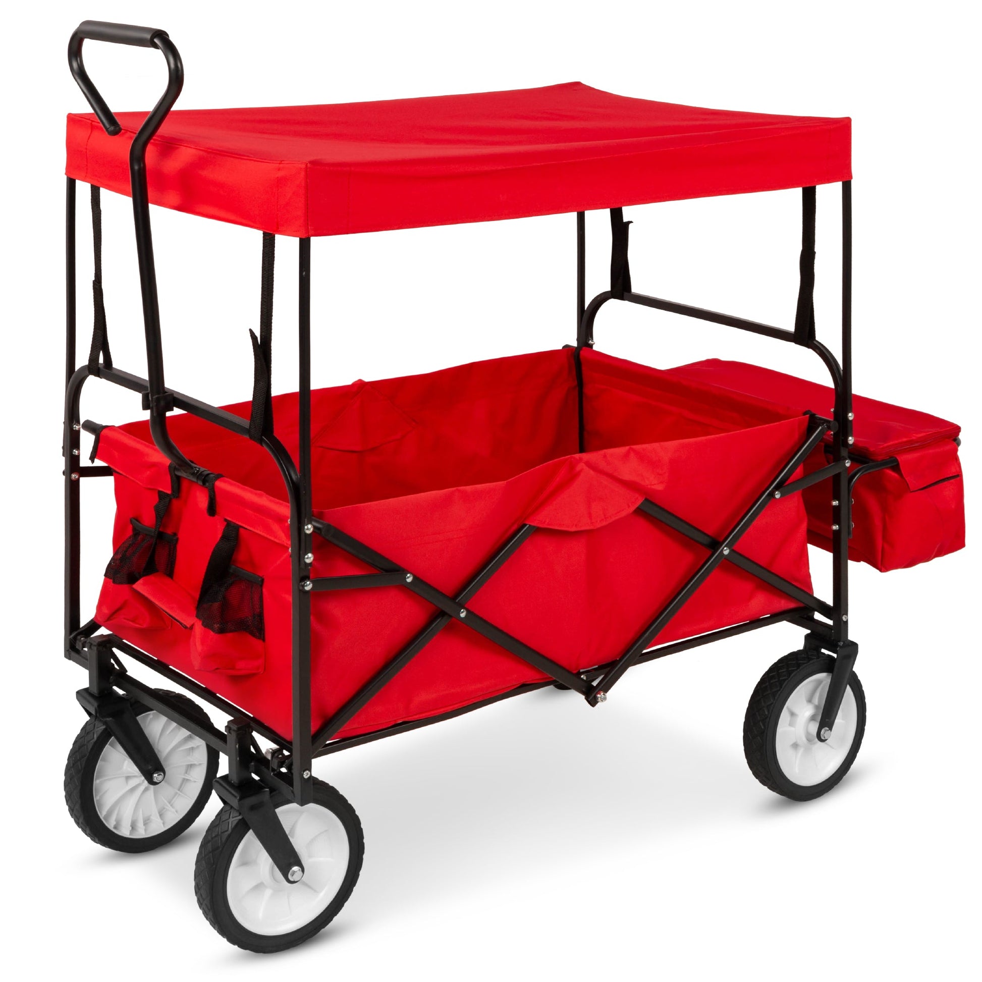 Utility Wagon Cart w/ Folding Design, 2 Cup Holders, Removable Canopy