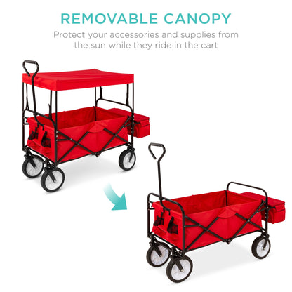 Utility Wagon Cart w/ Folding Design, 2 Cup Holders, Removable Canopy