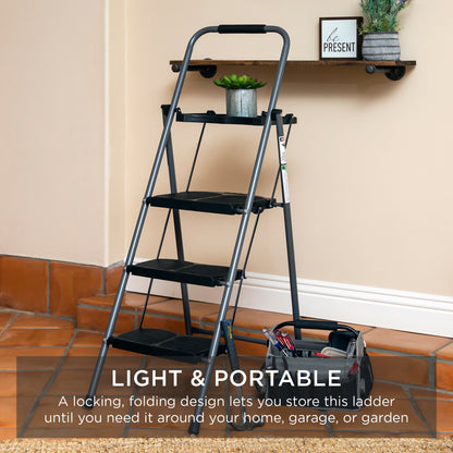 3-Step Folding Steel Ladder w/ Utility Tray, Hand Grip, 330lb Capacity