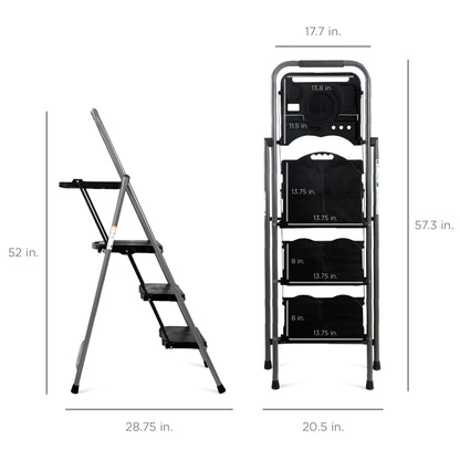 3-Step Folding Steel Ladder w/ Utility Tray, Hand Grip, 330lb Capacity