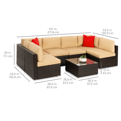 7-Piece Modular Wicker Sectional Conversation Set w/ 2 Pillows, Cover